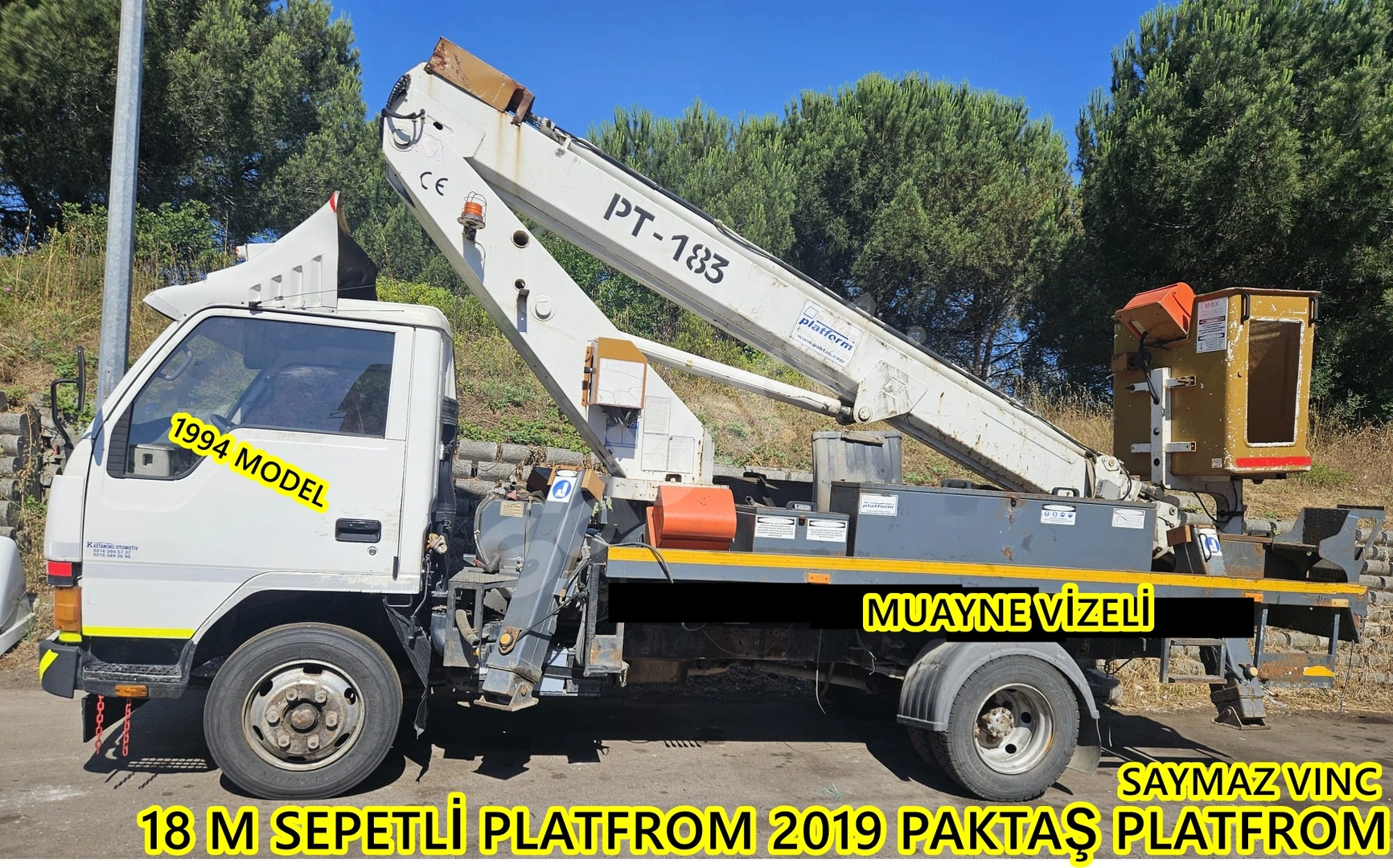 SAYMAZ VINC DEN  SATILIK DETAŞ ELEKTRIKTEN ÇIKMA  18 M SEPETLİ PLATFROM VINC 2019 İMALAT PAKTAŞ PLATFROM  JOYISLIK KUMANDA