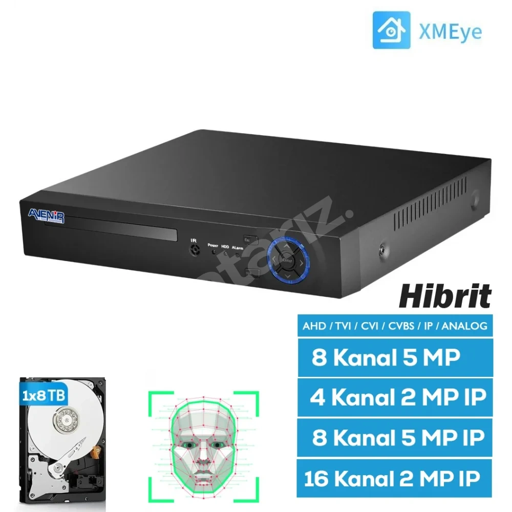 AVENIR AV-TC08M H.265 8 KANAL 1x6TB 5MP KAYIT CİHAZI