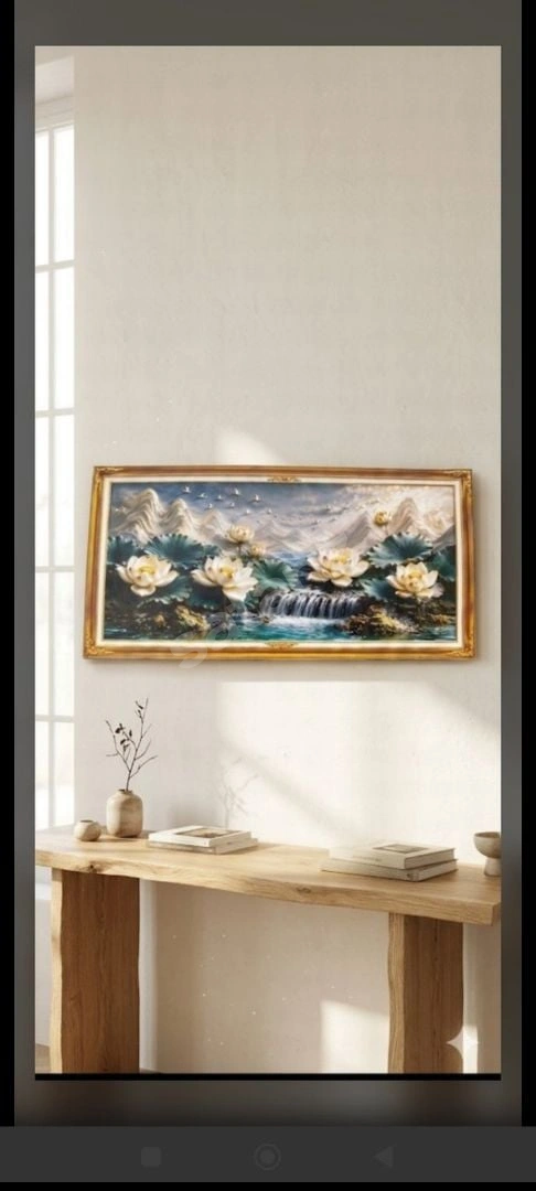 Modern Lotus ve Şelale Temalı Çerçevesiz Tablo - 20*40 cm