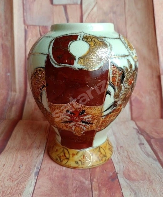 VİNTAGE ÇİN PORSELEN SATSUMA VAZO. HAND MADE