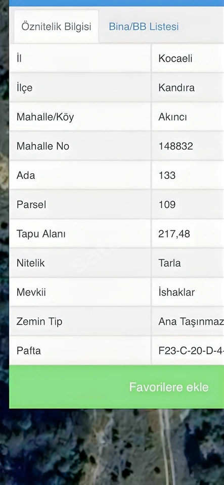 Kandıra Akıncılar mahallesinde satılık tarla
