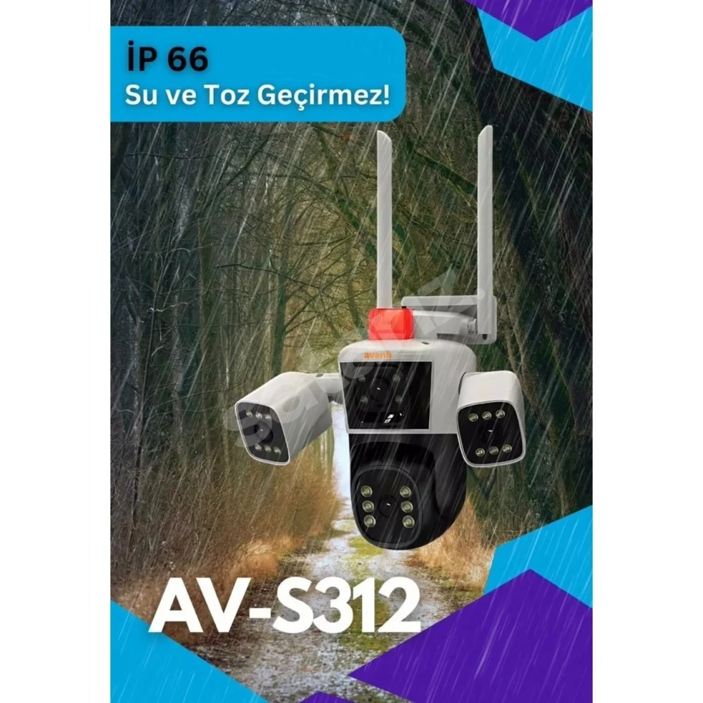 Avenir AV-S312 Wi-Fi Akıllı Ip ve Kablolu Çift Başlıklı 3 Lens 3 Kameralı 3Mp Güvenlik kamerası
