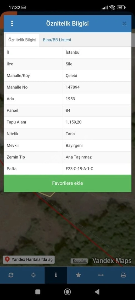 İstanbul Şile Satılık 1.159 Mt Denize Yakın Tarla
