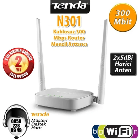 Tenda N301 300 Mbps 4 Port Router 2 Anten (YENİLENMİŞ 2. EL ÜRÜN)