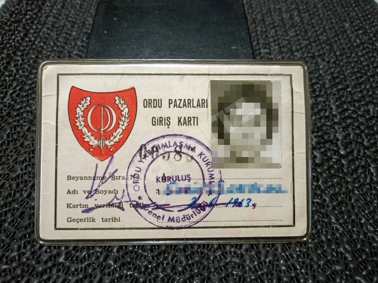 ORDU PAZARLARI ESKİ GİRİŞ KARTI 1963 SENESİNDEN.