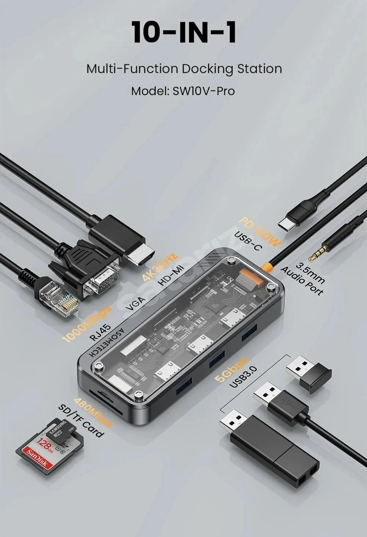 Sıfır Kapalı Kutu Asometech 10-in-1 Pro usb3 tipi c hub