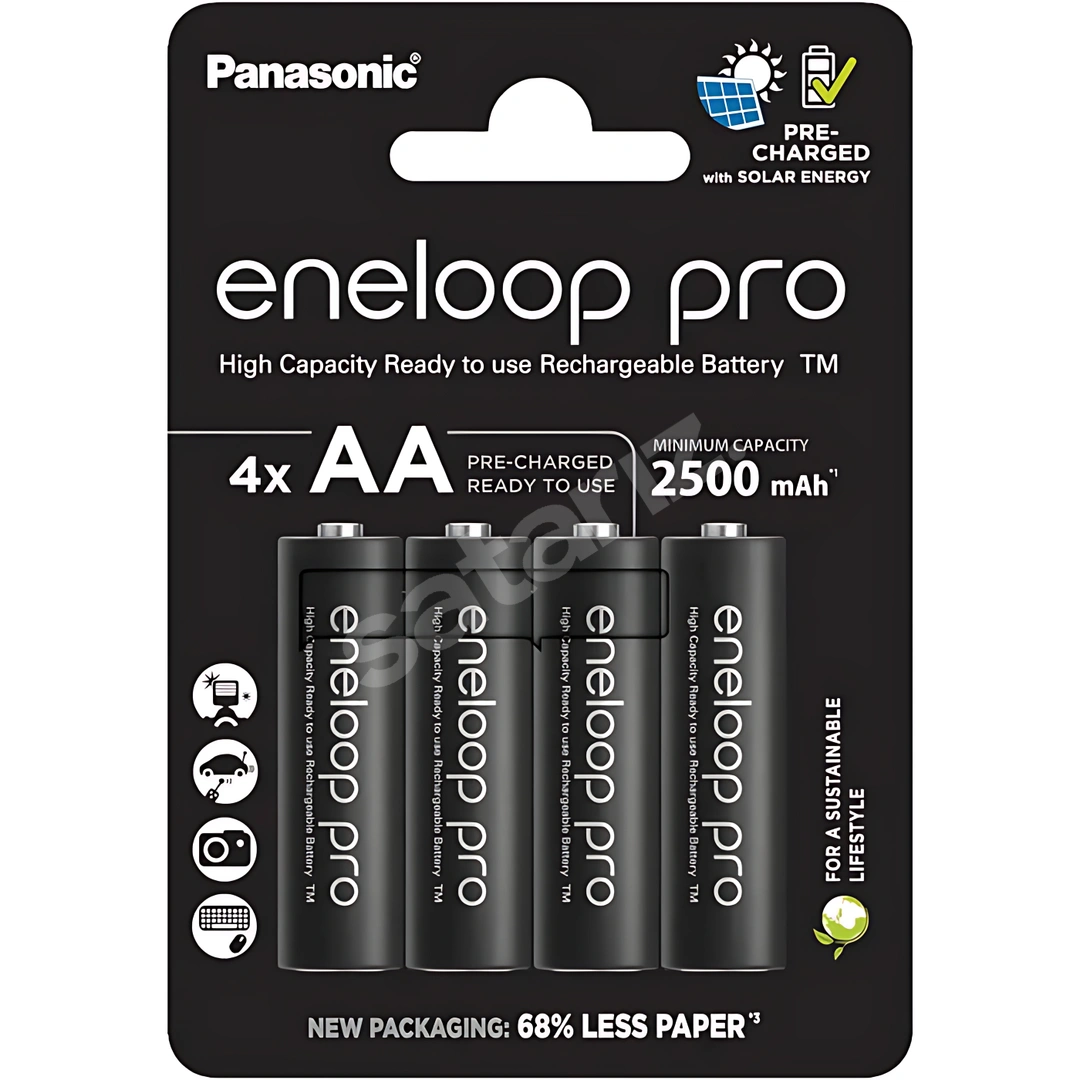 4X AA Eneloop Pro BK-3HCDE 2500 mAH 500 Kez Şarj 1 Yıl %85