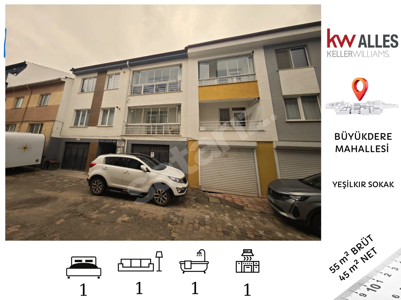 KW ALLES'TEN BÜYÜKDERE MAHALLESİ YEŞİLKIR SOKAK’TA   1+1 KİRALIK DAİRE