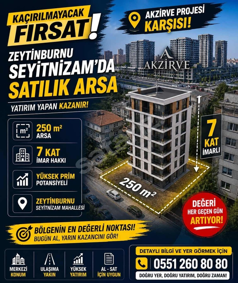ELİBOL'DAN SEYİTNİZAM'DA 7 KAT İMARLI SATILIK 250M2 ARSA