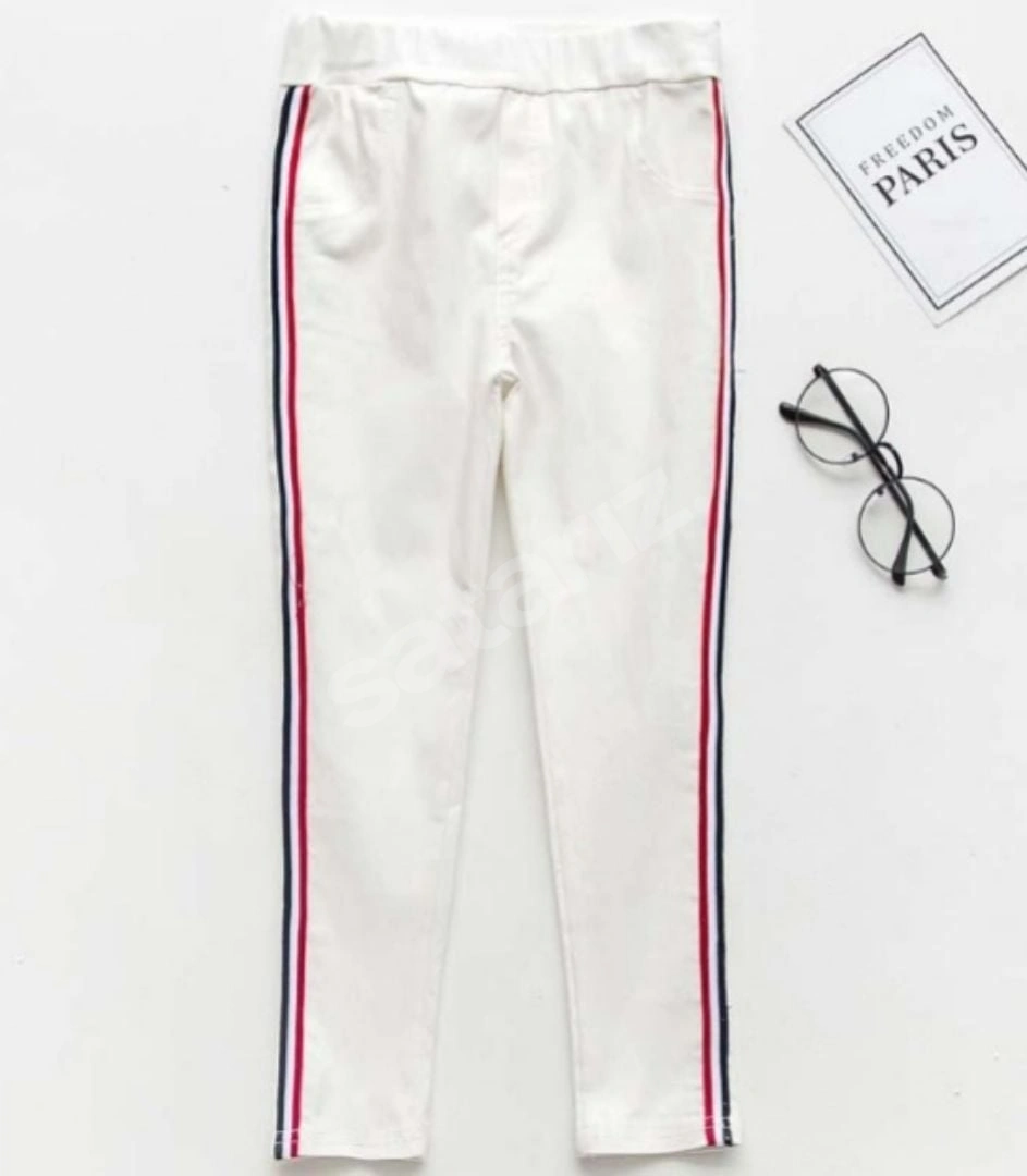 Jogger yanı raşelli-şeritli hafif, rahat pantolon