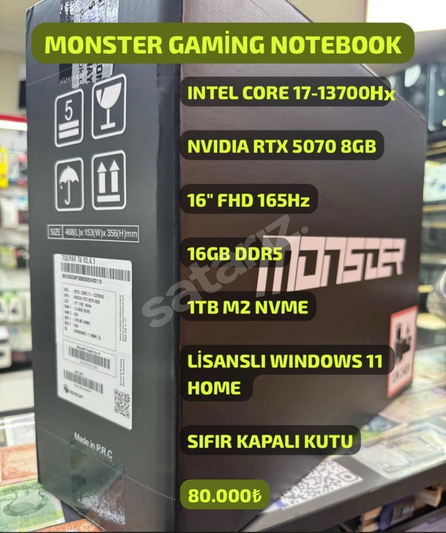 Monster Tulpar T6 V3.4.1 i7 13700Hx 16Gb 1Tb Rtx5070 W11