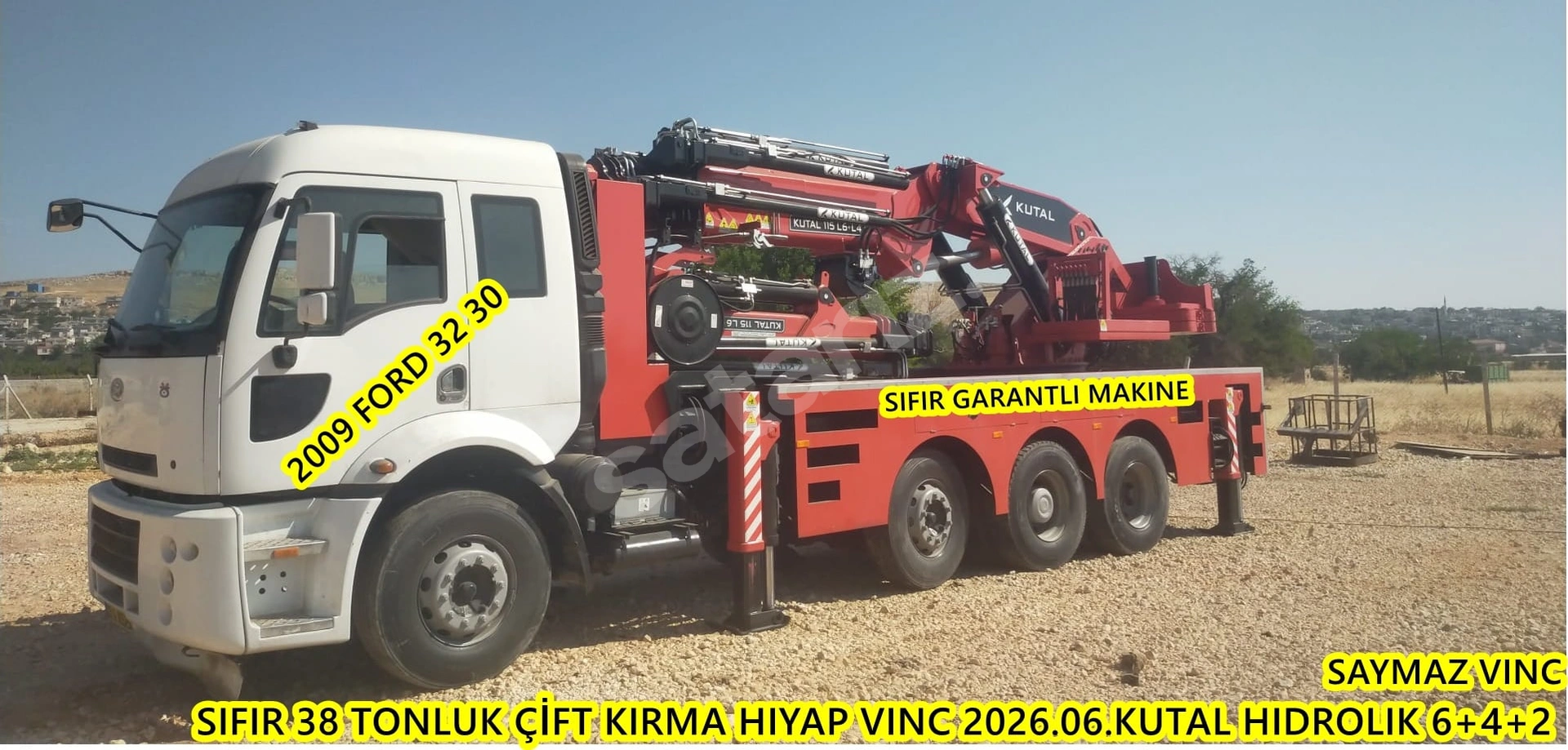 SAYMAZ VINC DEN SATILIK SIFIR GARANTLI 38 TONLUK ÇİFT KIRMA HIYAP VINC 2026.06.KONYA  İMALAT KUTLA HIDROLIK 6+4+2 DINGIL USTU