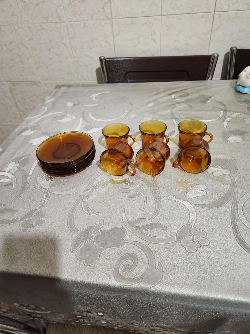 Sarı Renkli Nostalji Antika Fincan Takımı