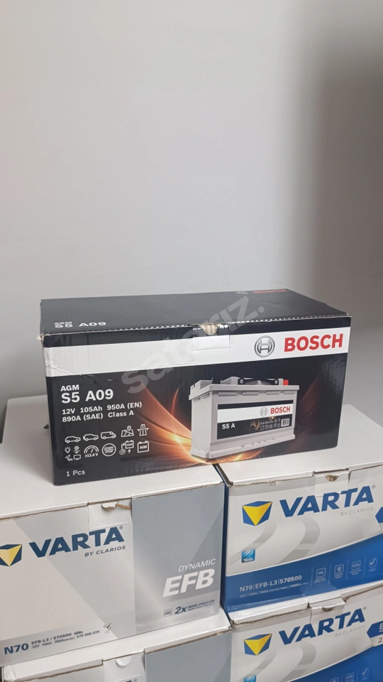 Bosch S5 A09 12V 105 Amper AGM 950 A Akü Bosch Bayi 12 Taksit