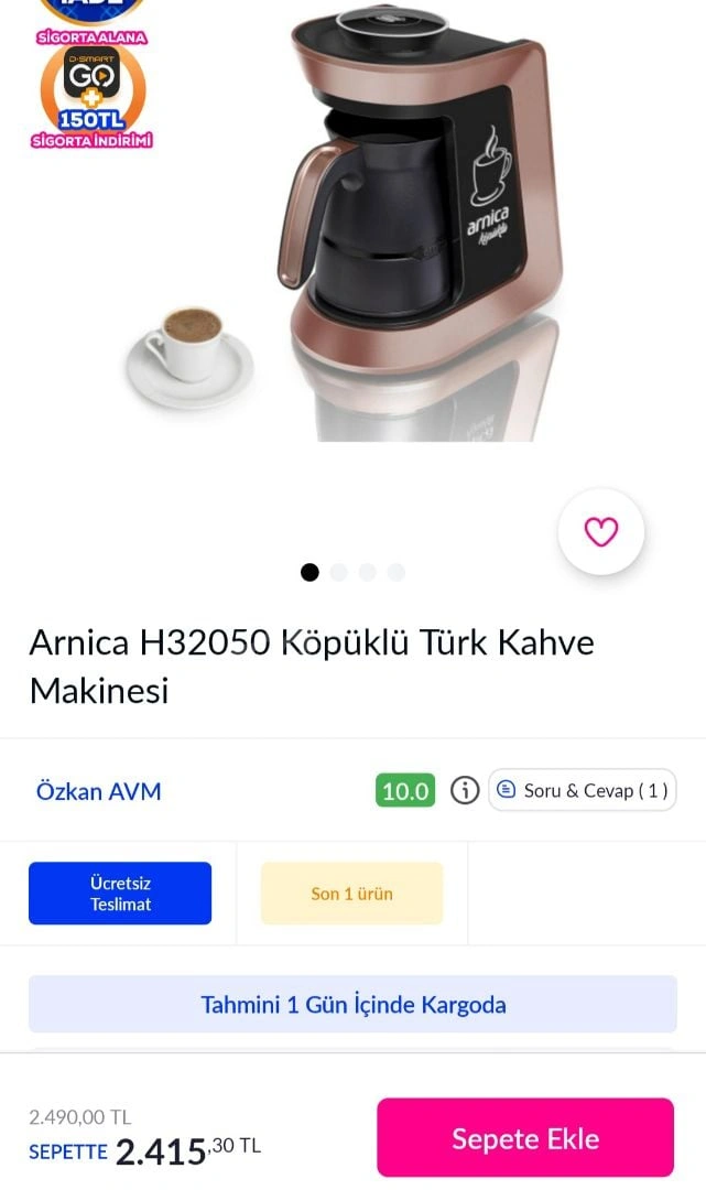 Arnica Otomatik Kahve Makinesi