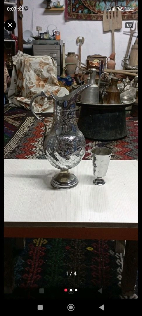 Antika Bakır Sürahi Ve Bardağı