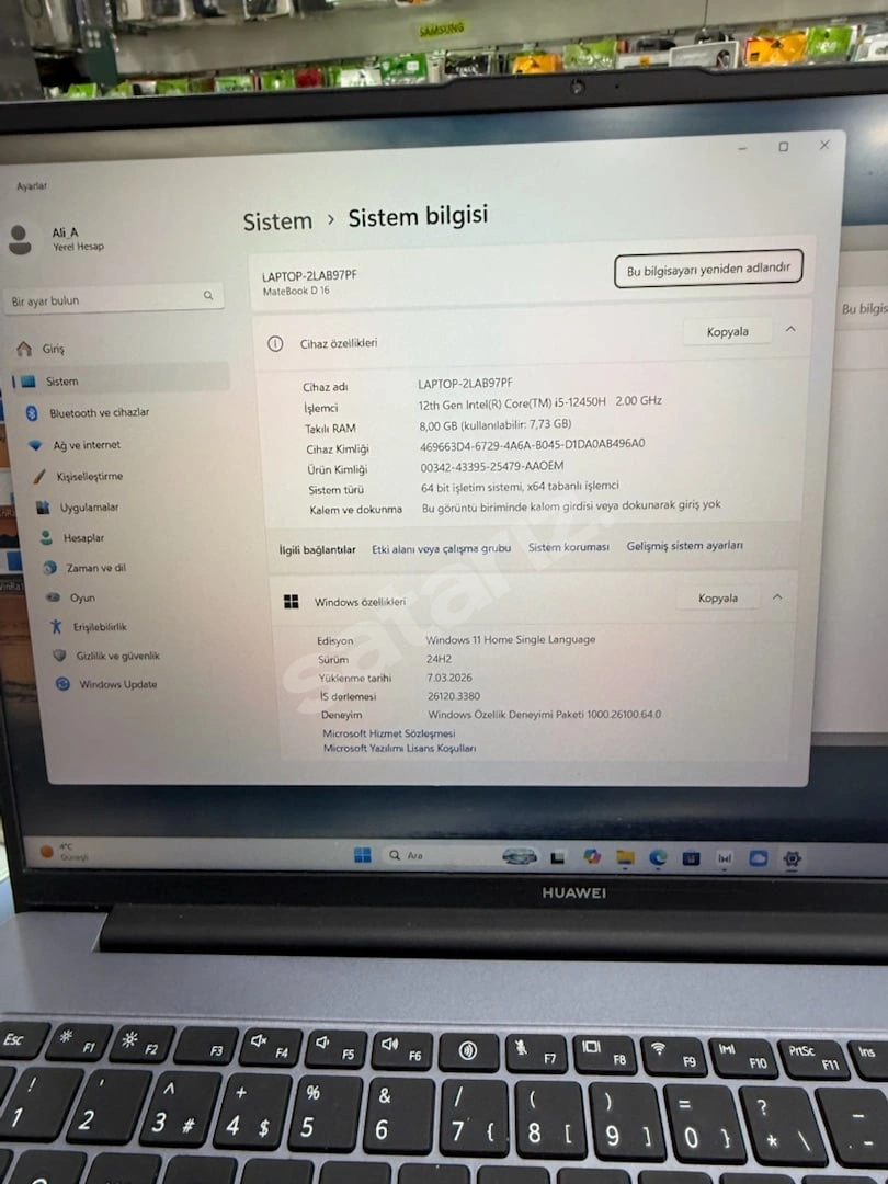 💻 HUAWEI MATEBOOK D16  i5 12.NESİL / 8 GB RAM / 16” EKRAN