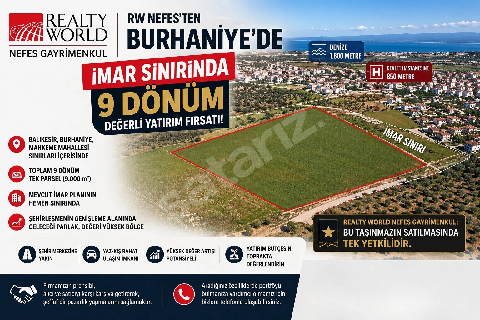 RW NEFES'ten Burhaniye'vde hastane Arkasın da 9 Dönüm Tarla