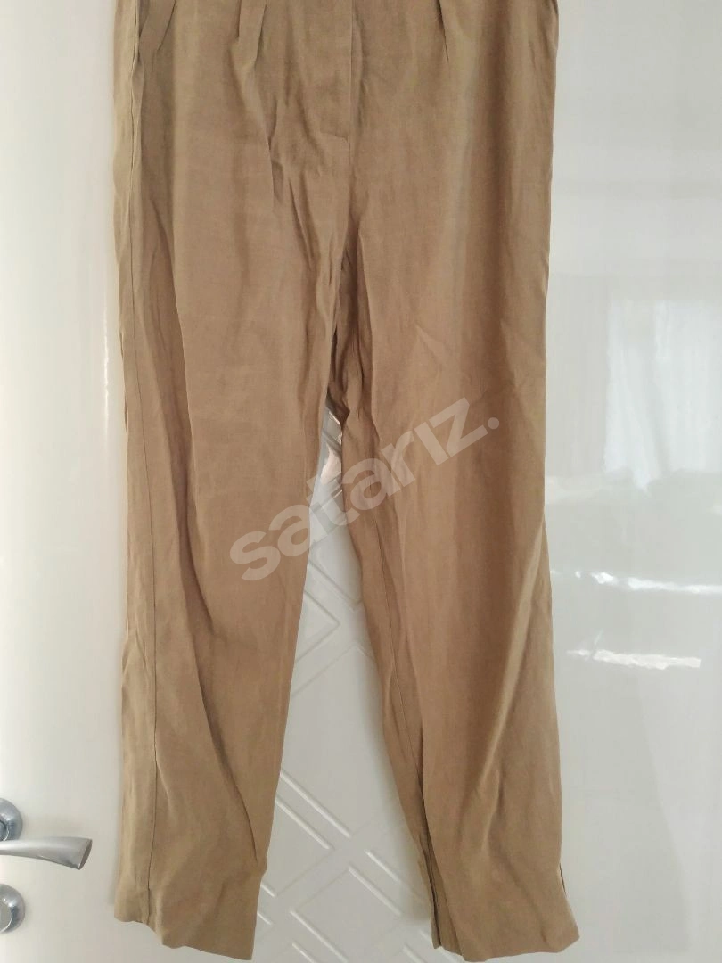 Karamel Rengi viskoz Pilili Pantolon