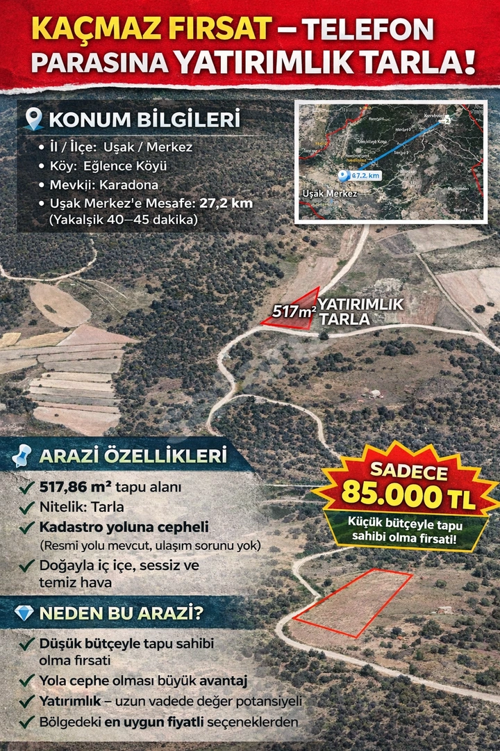 🔥 KAÇMAZ FIRSAT – TELEFON PARASINA YATIRIMLIK TARLA! 🔥