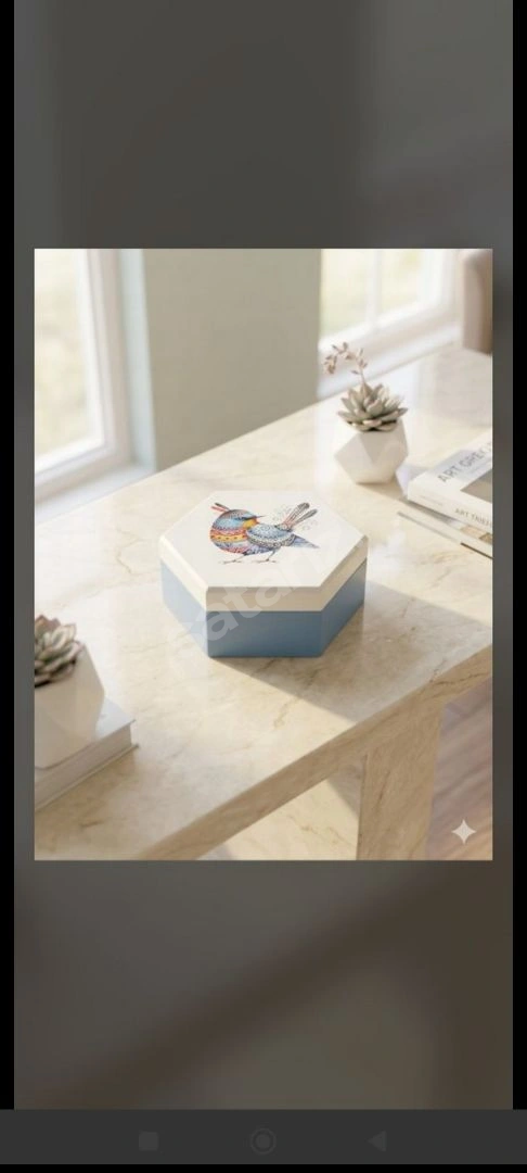 Pastel Kuşlu Altıgen Dekoratif Kutu