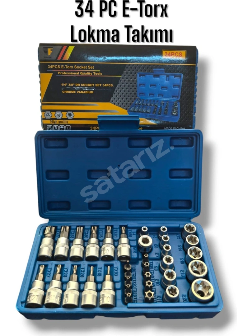 34 Parça 1/4 - 3/8 e Tork Set (Chrome Vanadium)