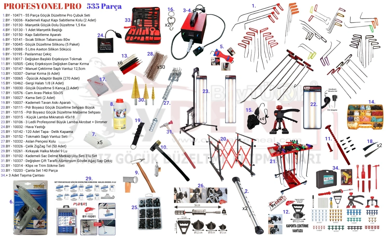 535 Parça Pdr Boyasız Göçük Onarım Seti Profesyonel Full + Full Set