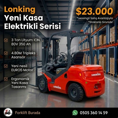3 Ton Elektrikli Yeni Kasa Lonking Forklift LEASİNGLi